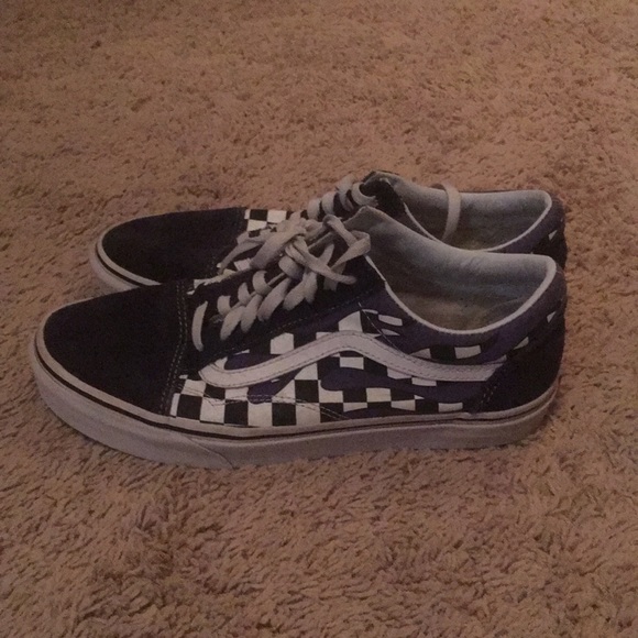 Vans Nave Blue Checkered Flame Shoes - Picture 1 of 5
